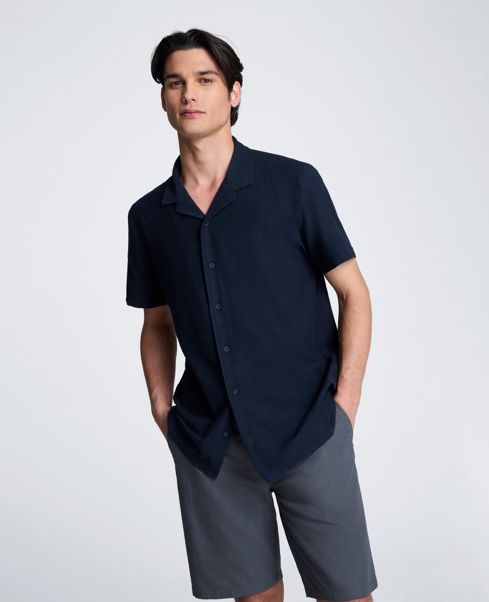 Kenneth Cole Reaction Clothing Knit Camp Shirt camicia blu uomo in cotone
