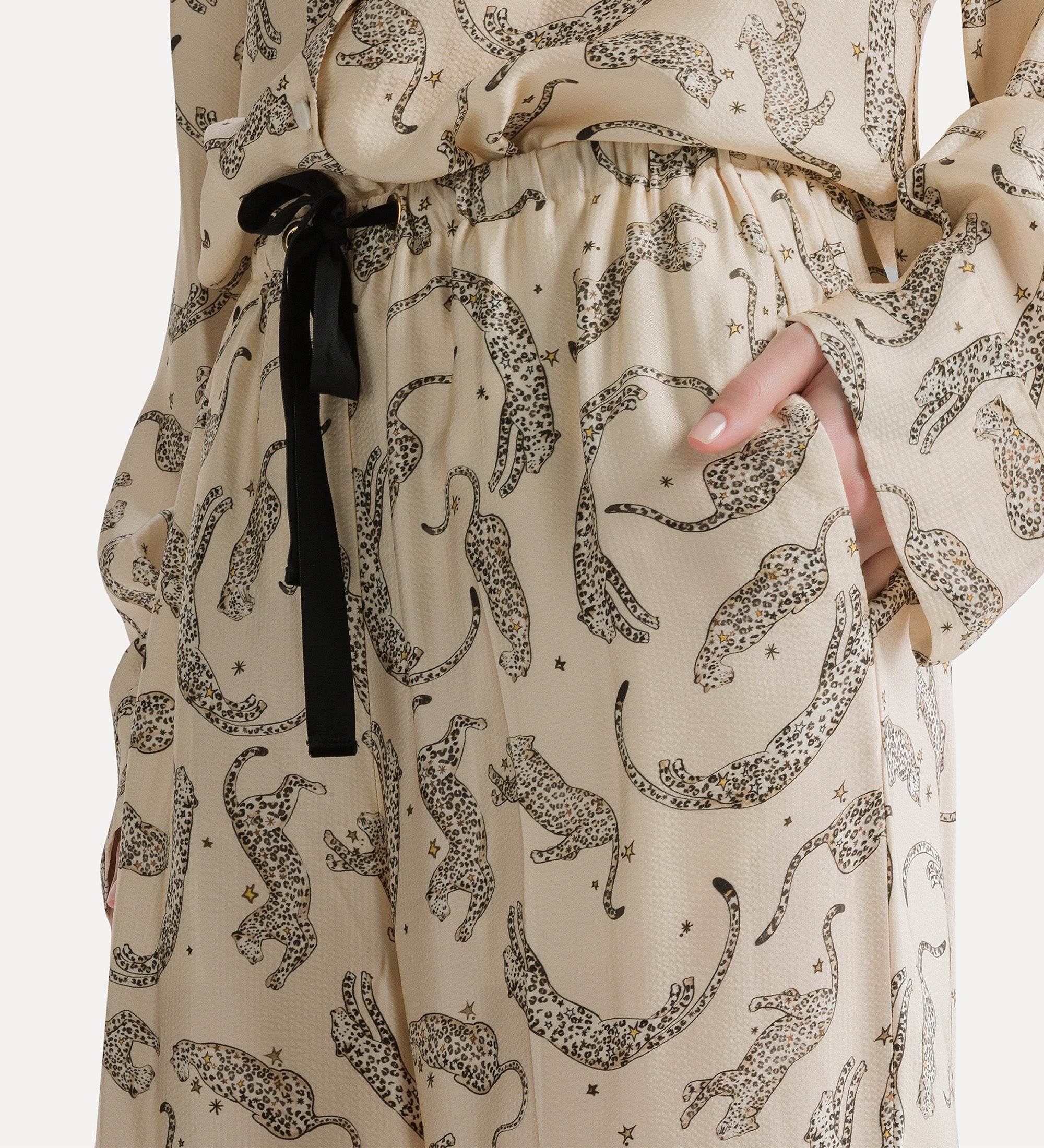 Forte Royal Leopard pantaloni in raso avorio