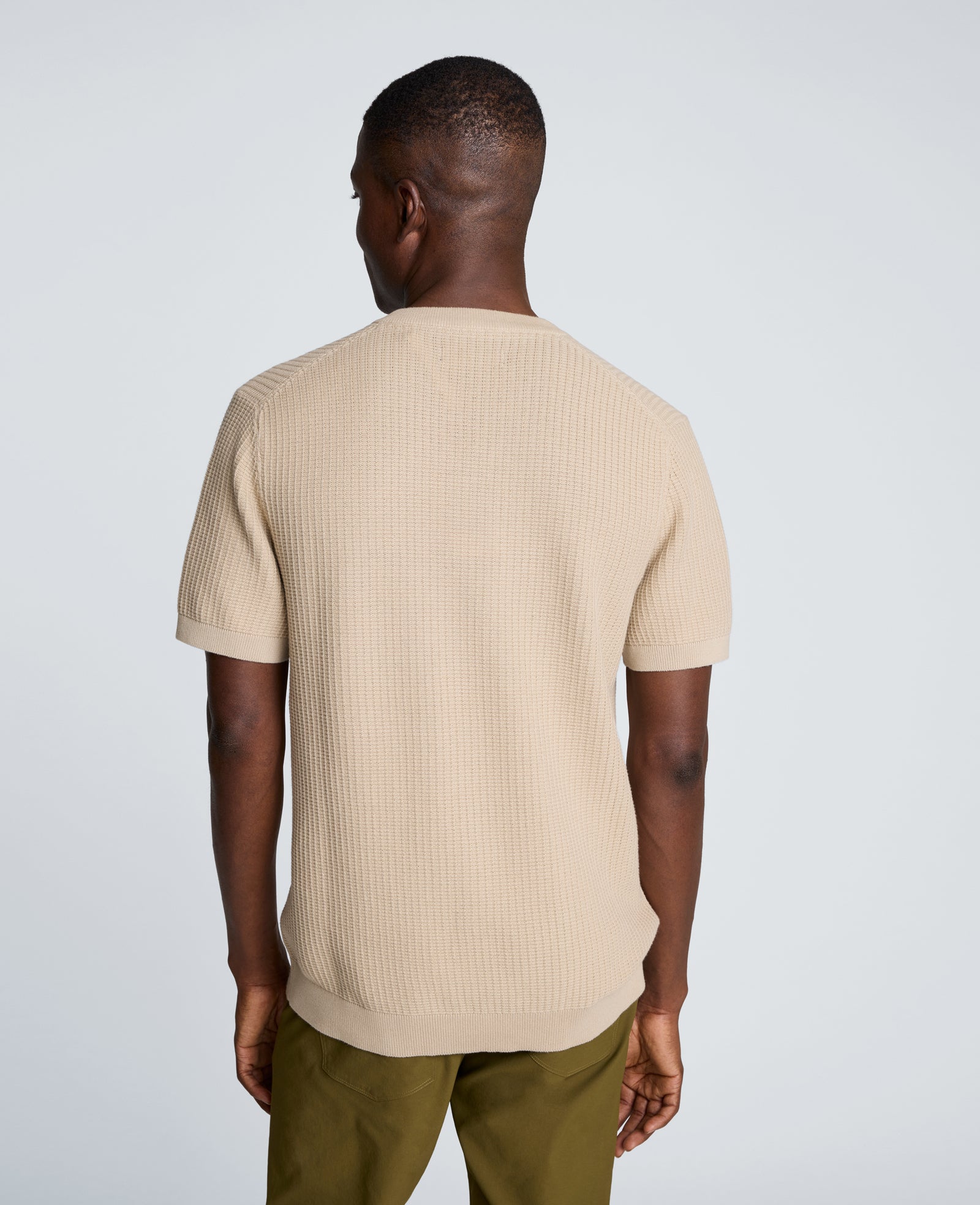 Kenneth Cole Reaction Clothing Johnny Collar Henley Sweater maglia beige waffle