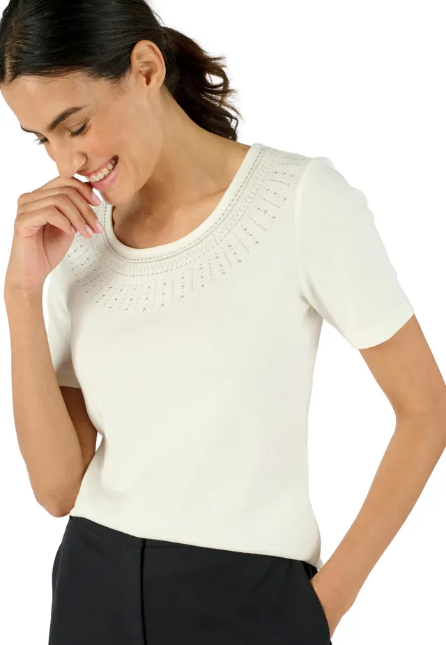 Damart Prêt-à-porter T-Shirt Dettaglio Gioielli Donna t-shirt bianca taglia 42-44 cotone biologico