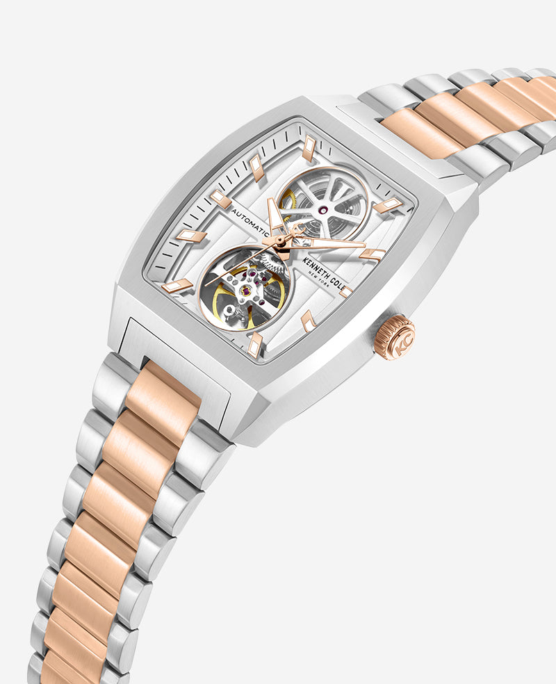 Kenneth Cole Reaction Watches Skeleton Automatic Two-Tone Stainless Steel Bracelet Watch orologio automatico bicolore