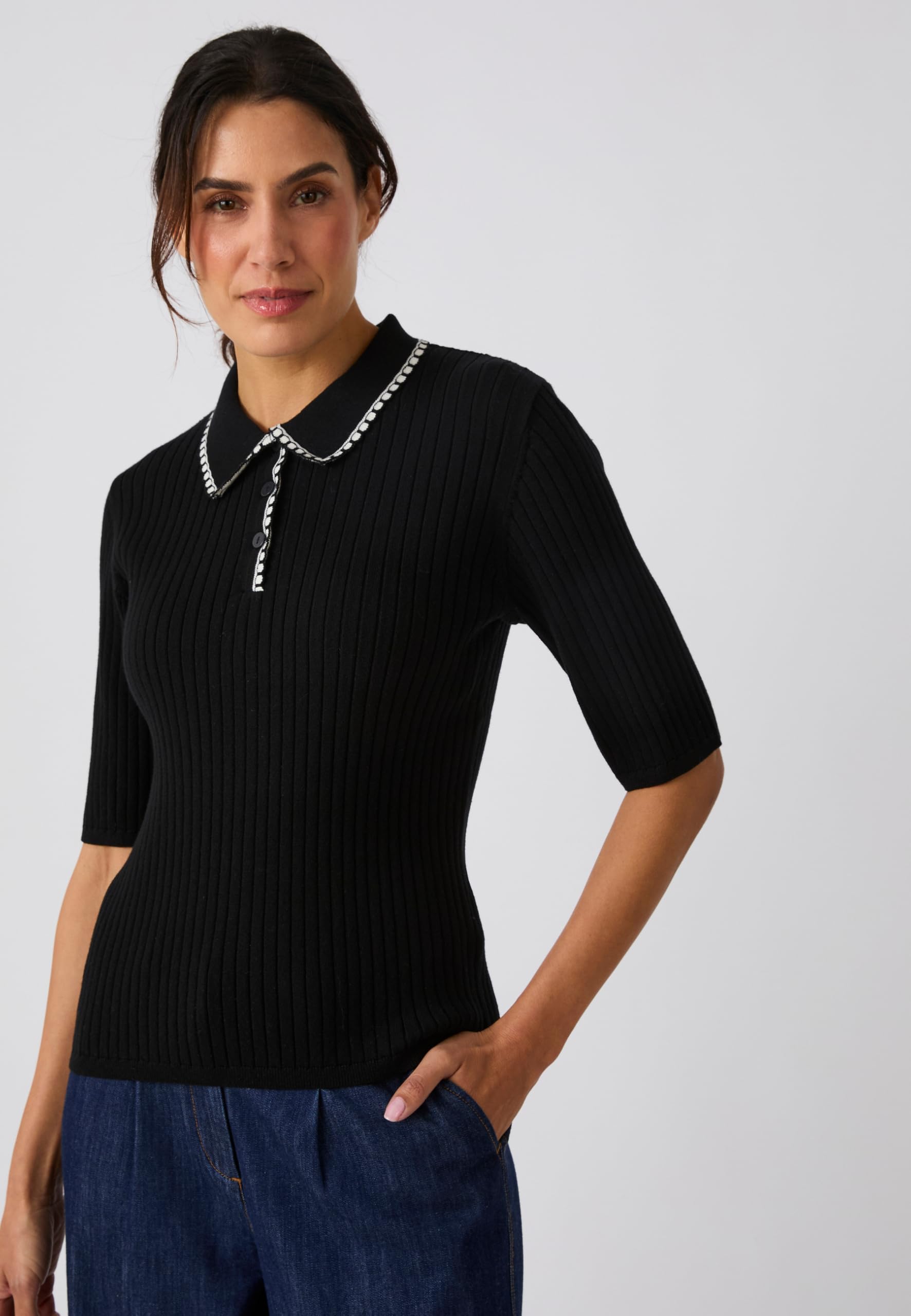 Damart Prêt-à-porter Maglione polo nero donna in cotone biologico