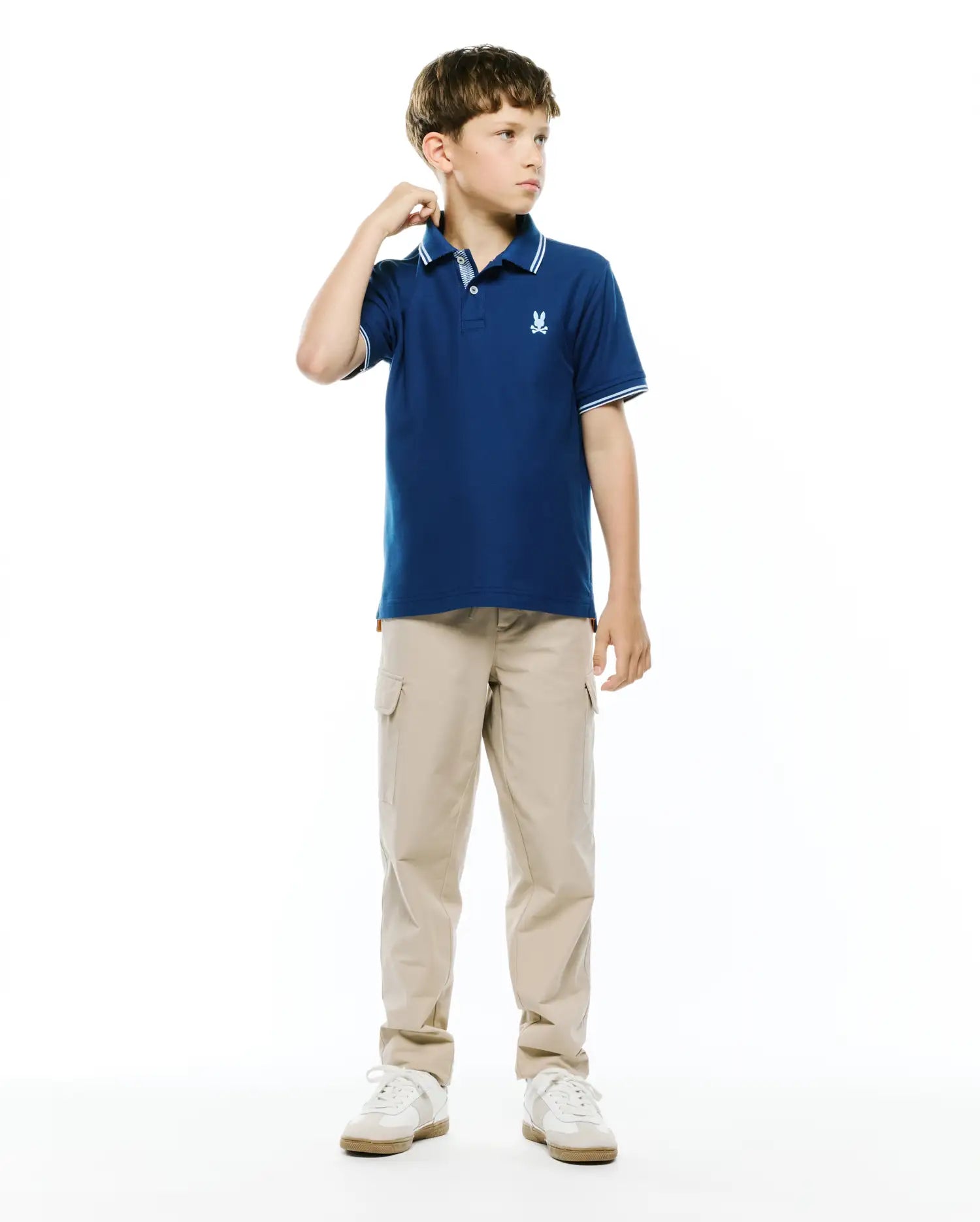 Psycho Bunny Kids Polo Shirts Stan Pique Polo polo blu navy in cotone Pima