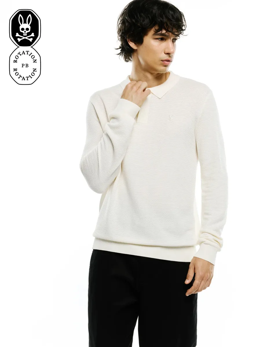 Psycho Bunny Men's Polos Men's Leroy Long Sleeve Polo polo bianca manica lunga