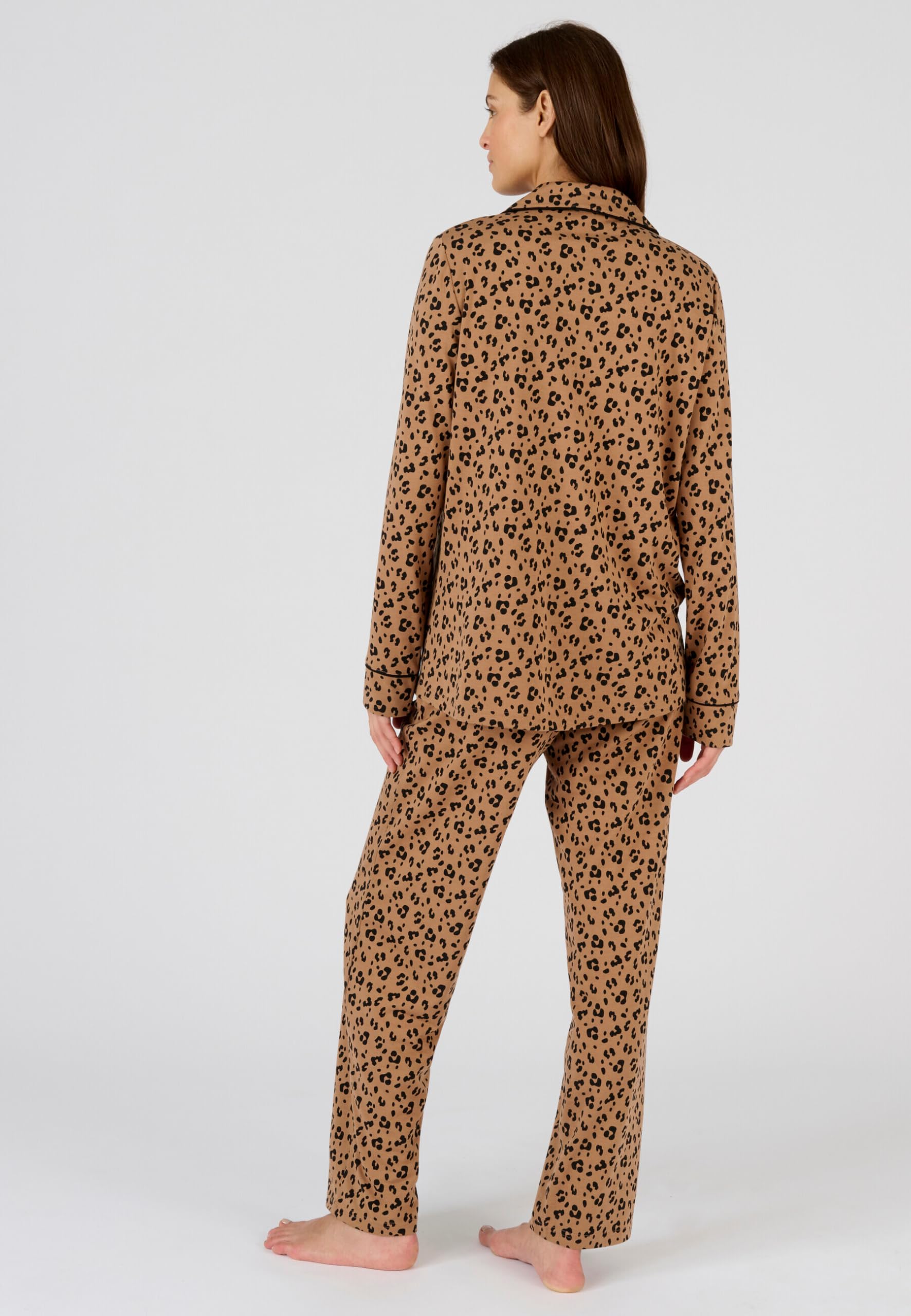 Damart Homewear Pigiama da donna con bottoni Thermolactyl XS marrone beige animale caldo