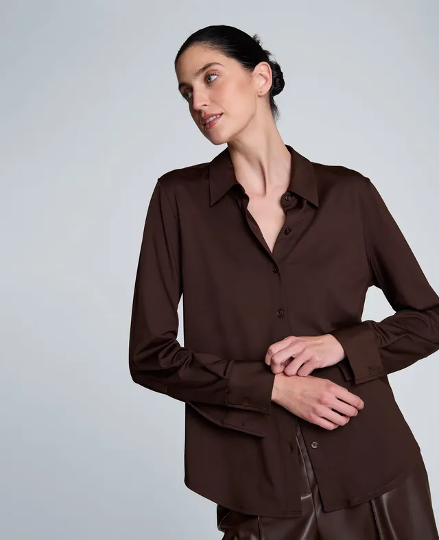 Kenneth Cole Reaction Clothing Front Button Shirt camicia marrone in Metro Knit