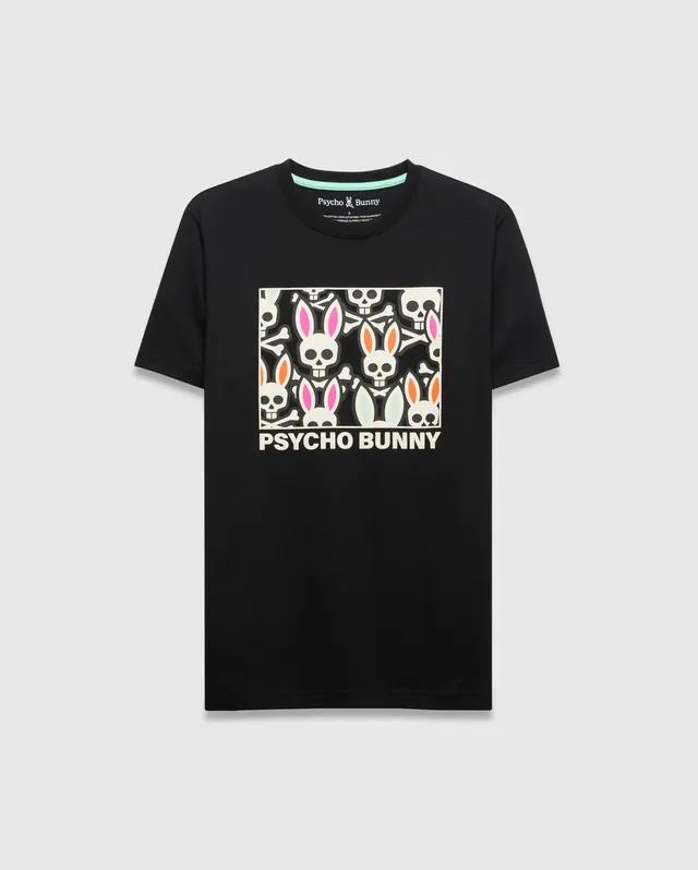 Psycho Bunny Men's Tees Byron Graphic Tee maglietta nera cotone Pima