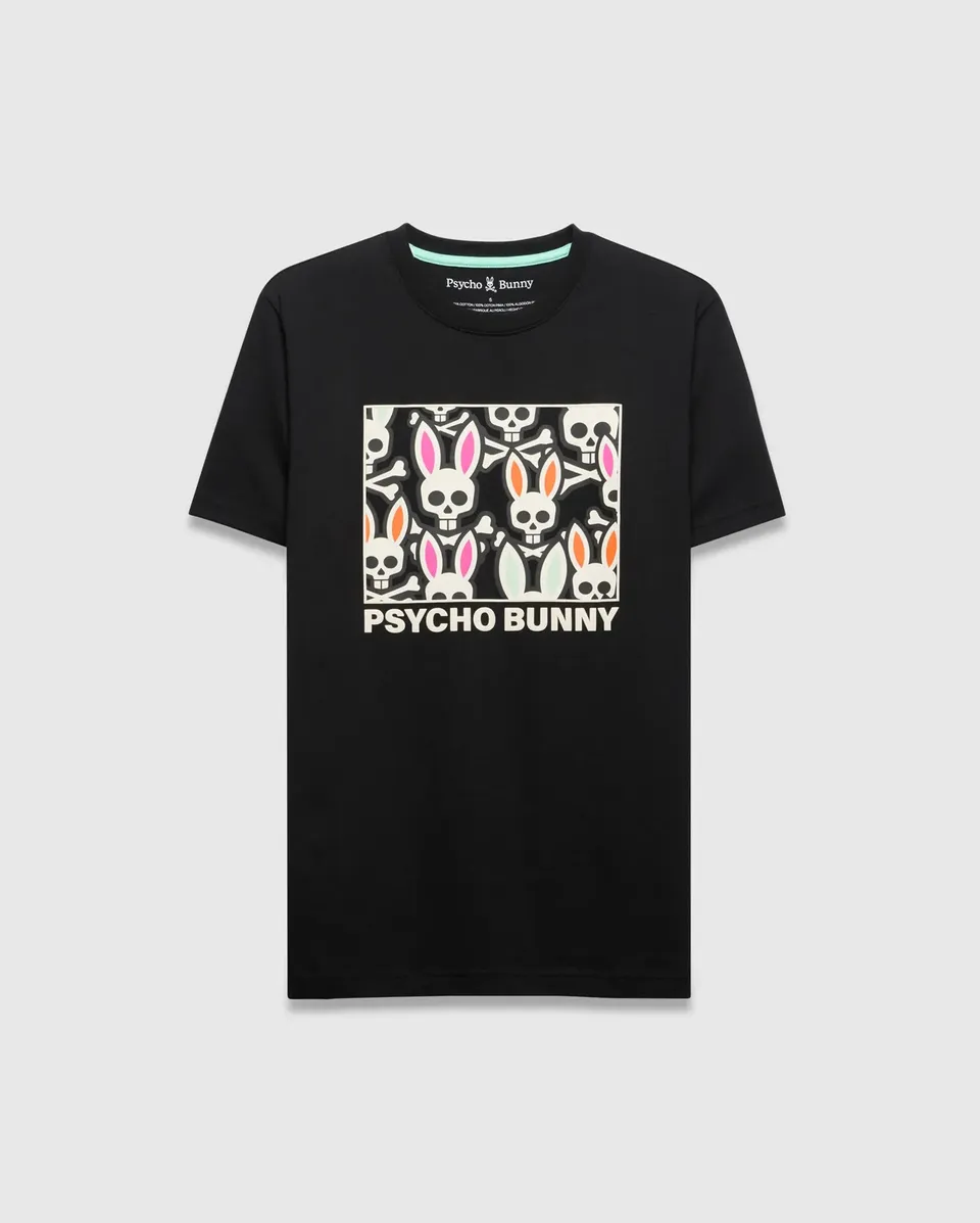 Psycho Bunny Men's Tees Byron Graphic Tee maglietta nera cotone Pima