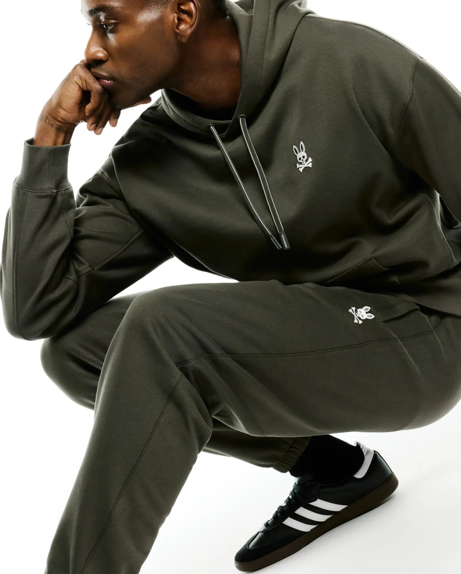 Psycho Bunny Men's Pants Terrence Fleece Joggers pantaloni verde Kambaba in felpa