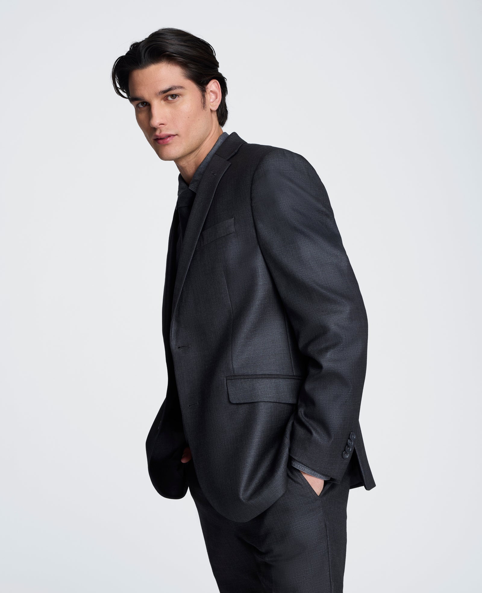 Kenneth Cole Reaction Clothing Slim-Fit Stretch Suit Separate Jacket giacca grigio canna di fucile