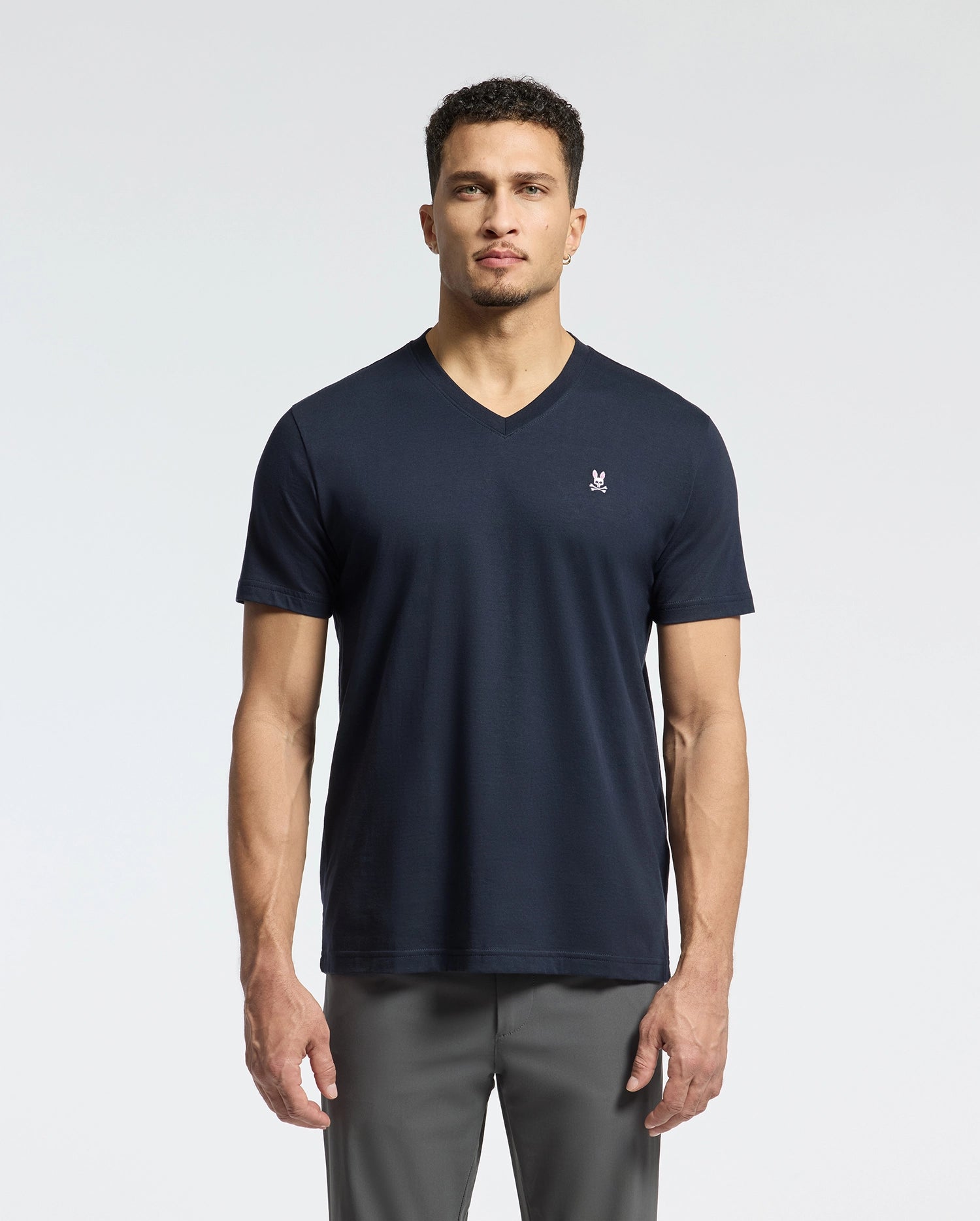 Psycho Bunny Men's Tees Classic V Neck Tee B6U100ARPC T-shirt blu navy in cotone Pima