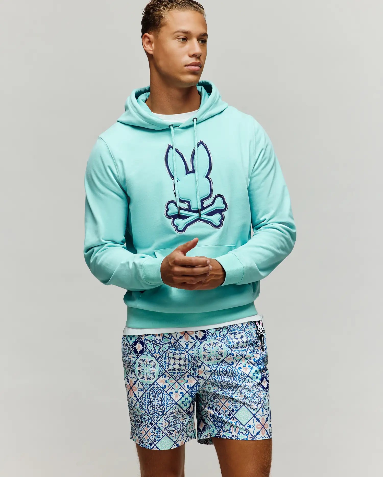 Psycho Bunny Men's Sweatshirts & Hoodies Gage Patch Hoodie MT0500089 felpa aqua