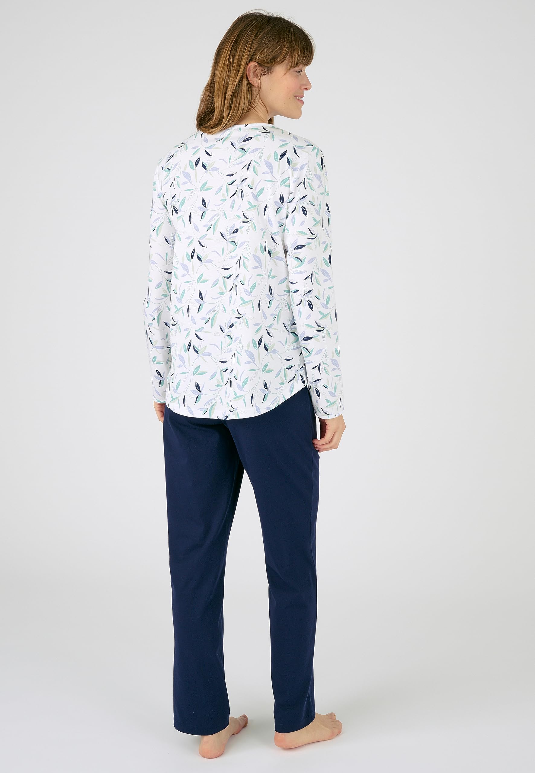 Damart Homewear Set di 2 Pigiami Donna Blu Fogliame Cotone