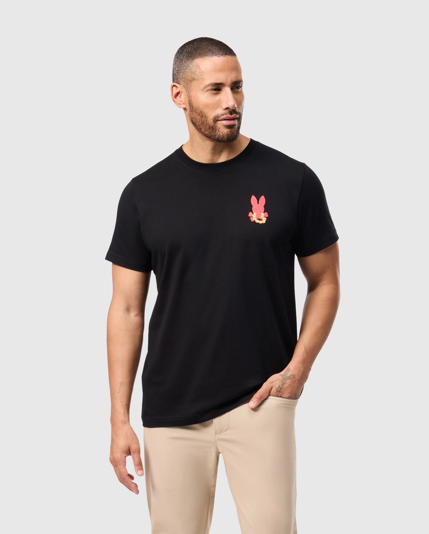Psycho Bunny Men's Tees Hawaii City Tee B6U169Y1PC t-shirt nera in cotone Pima