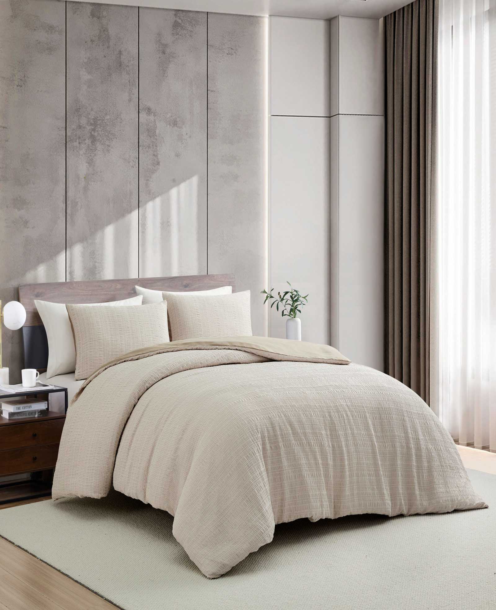Kenneth Cole Reaction Home & Bedding Stitched Gauze Duvet Set set copripiumino beige ipoallergenico