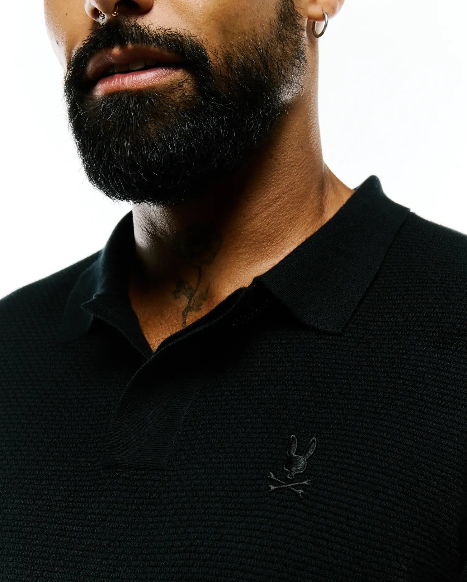 Psycho Bunny Men's Polos Men's Leroy Long Sleeve Knit Polo polo nera maglia