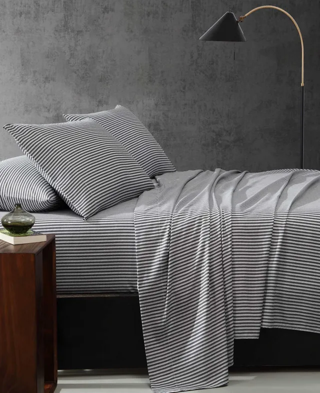 Kenneth Cole Reaction Home & Bedding Twill Stripe Texture Sheet Set lenzuola nero bianco