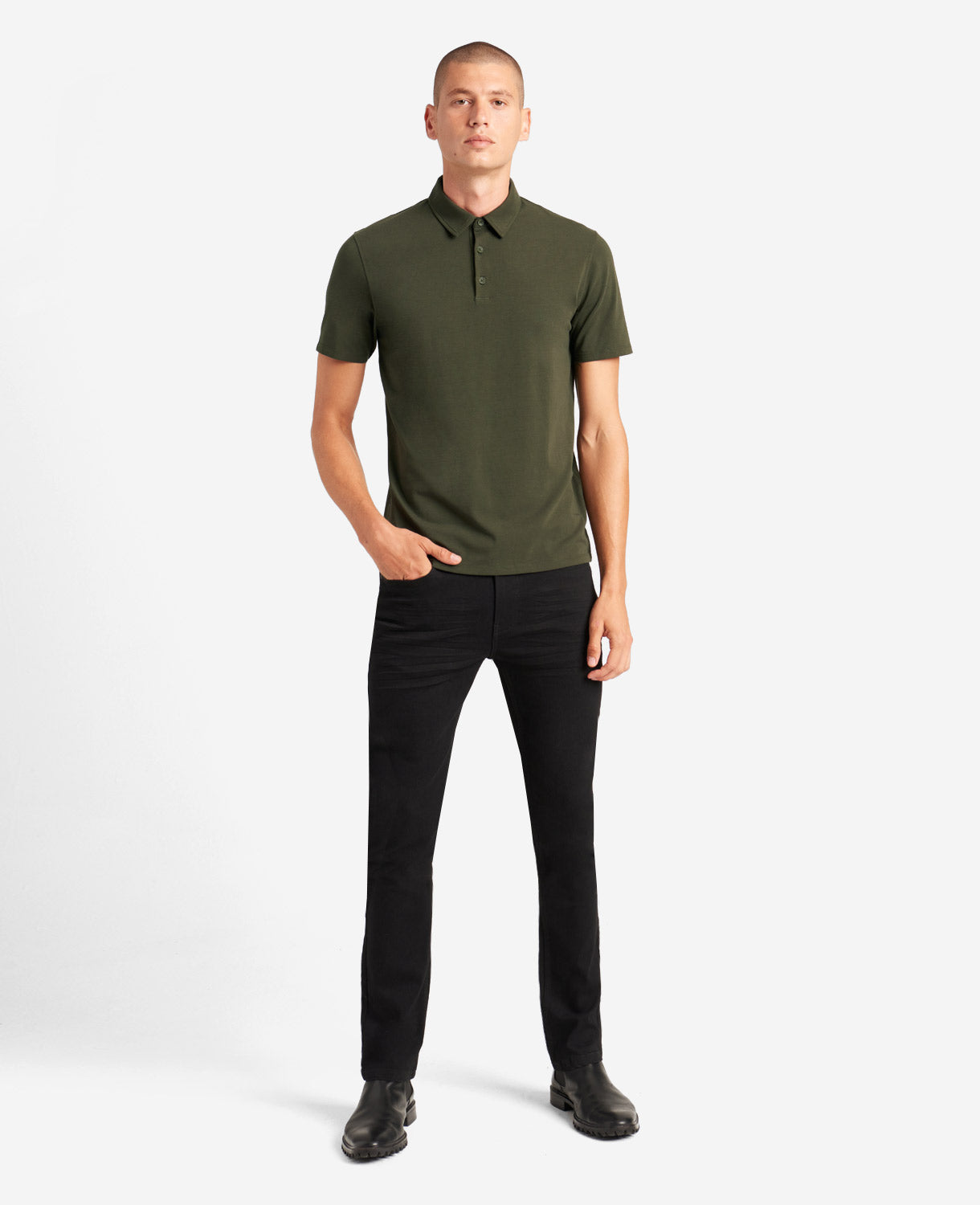 Kenneth Cole Reaction Clothing Performance Button Polo polo verde scuro elasticizzata