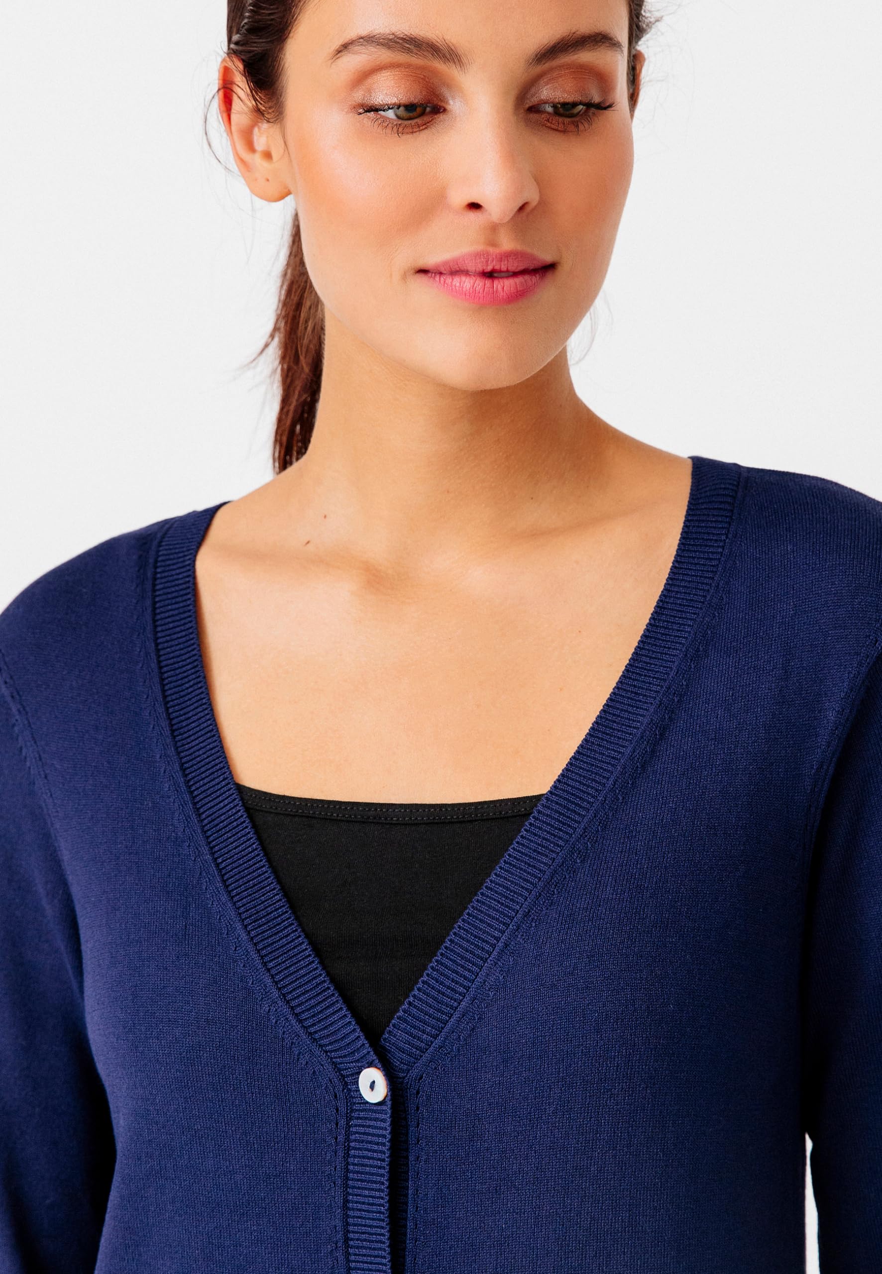 Damart Prêt-à-porter gilet con bottoni a maniche lunghe blu marino 38