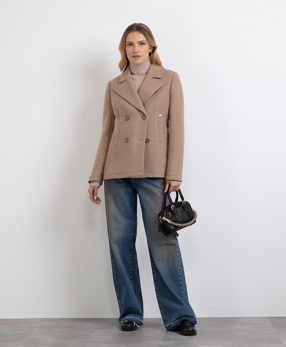 Markup Donna Cappotti Cappotto corto doppiopetto in tessuto spigato cappotto