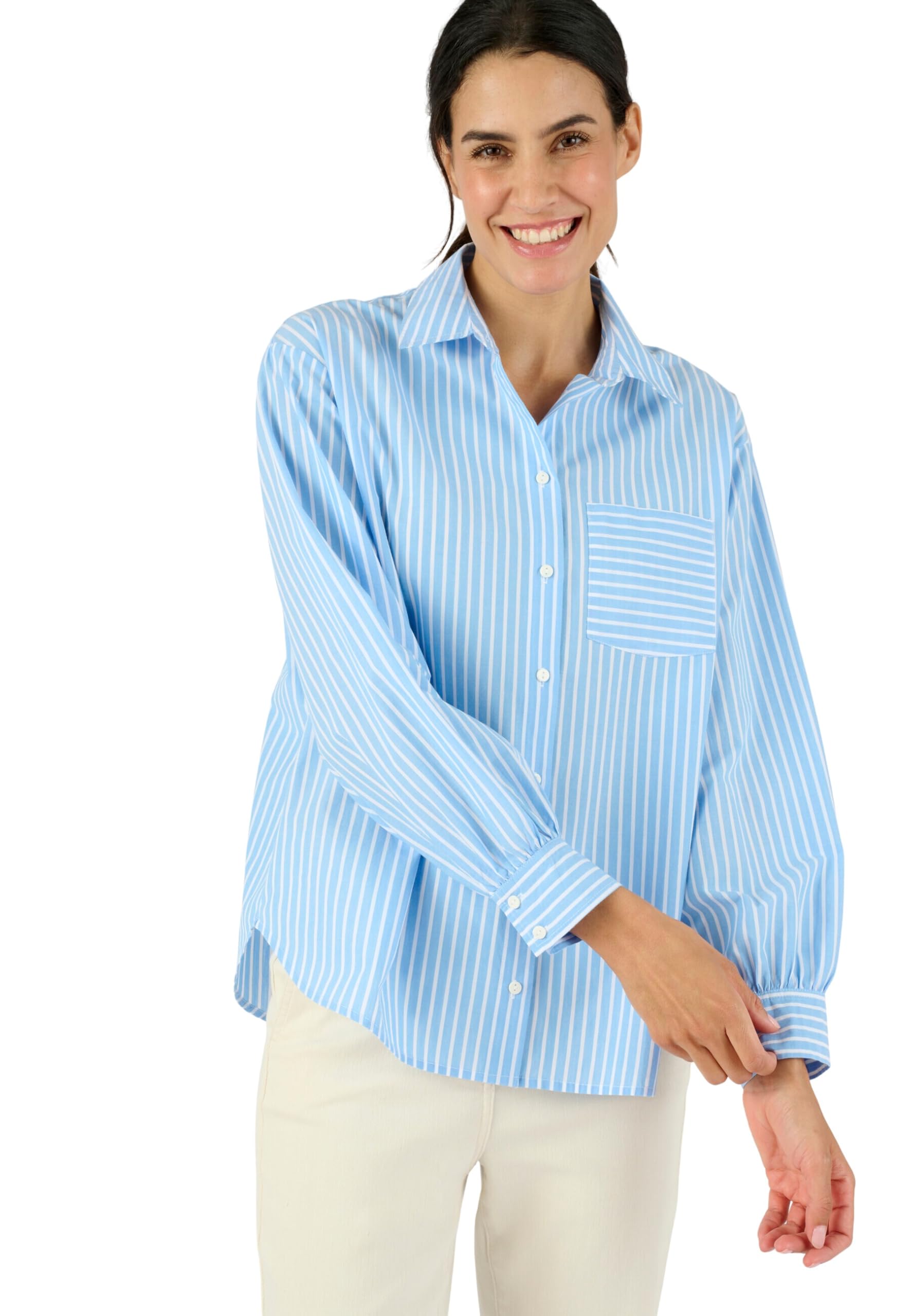 Damart Prêt-à-porter Camicia Donna Blu a righe in cotone