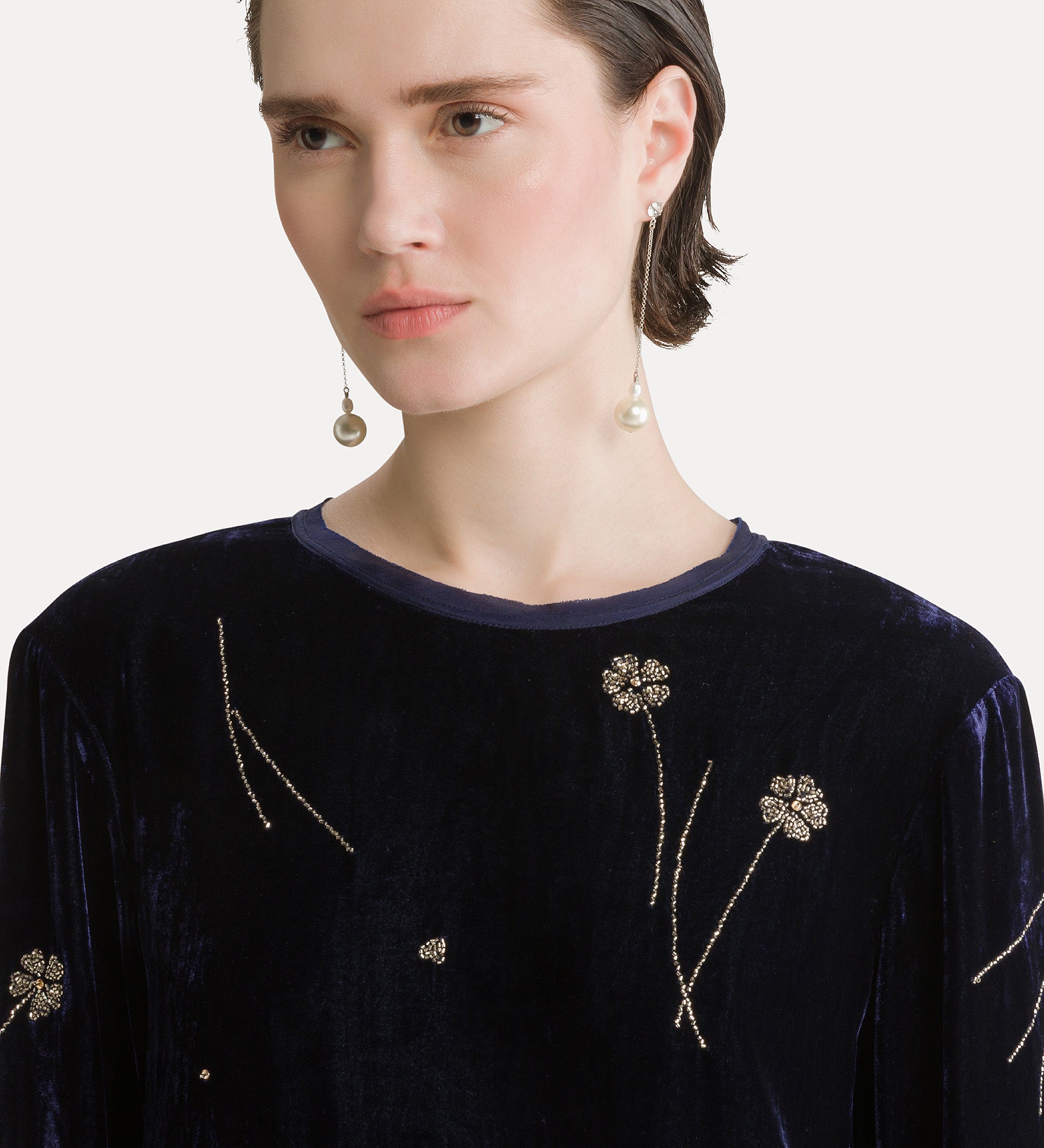Forte abiti Fleurs d'Orient abito midi notte ricamato