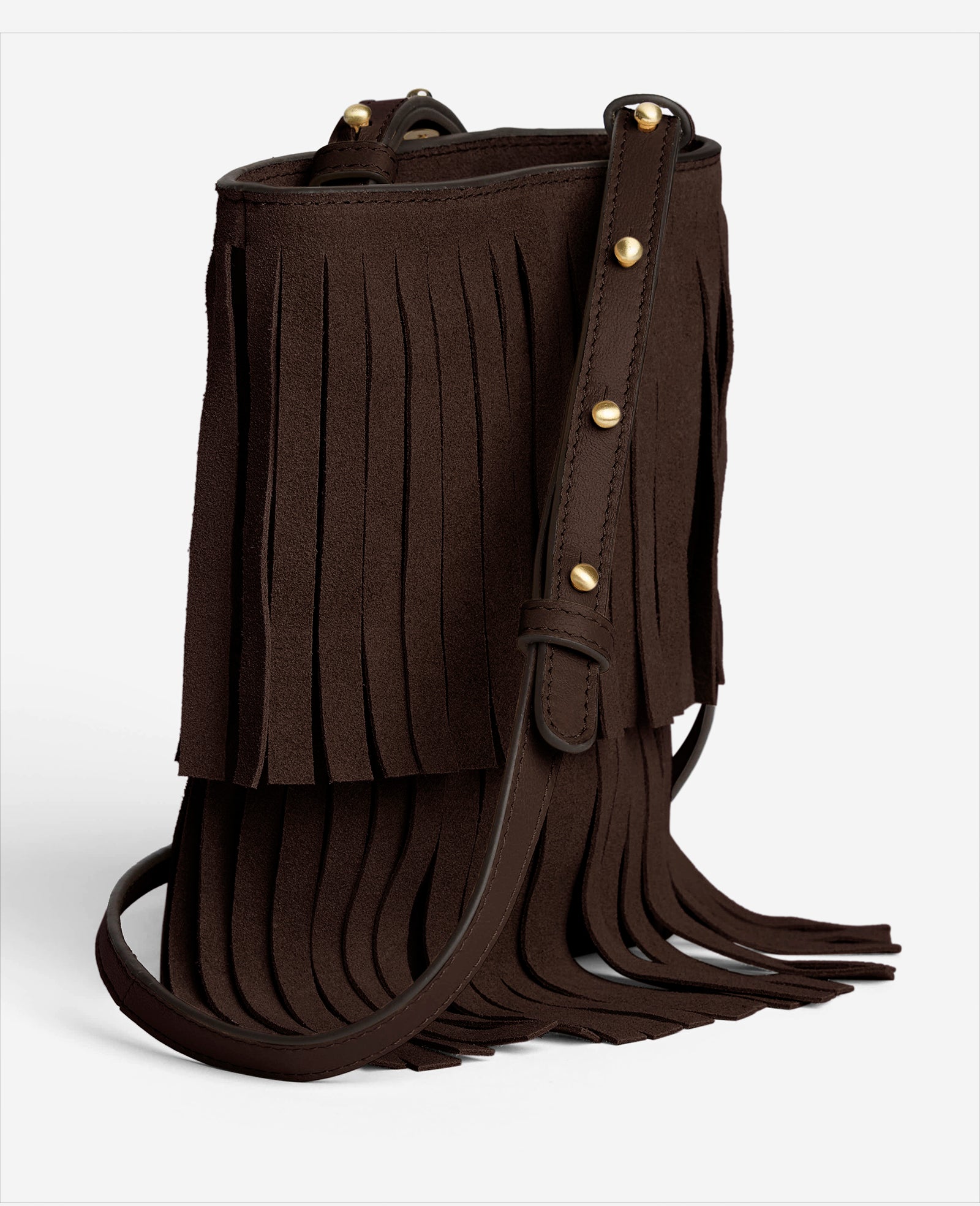 Kenneth Cole Reaction Fringe Crossbody Pouch Bag borsa tracolla marrone scuro in suede