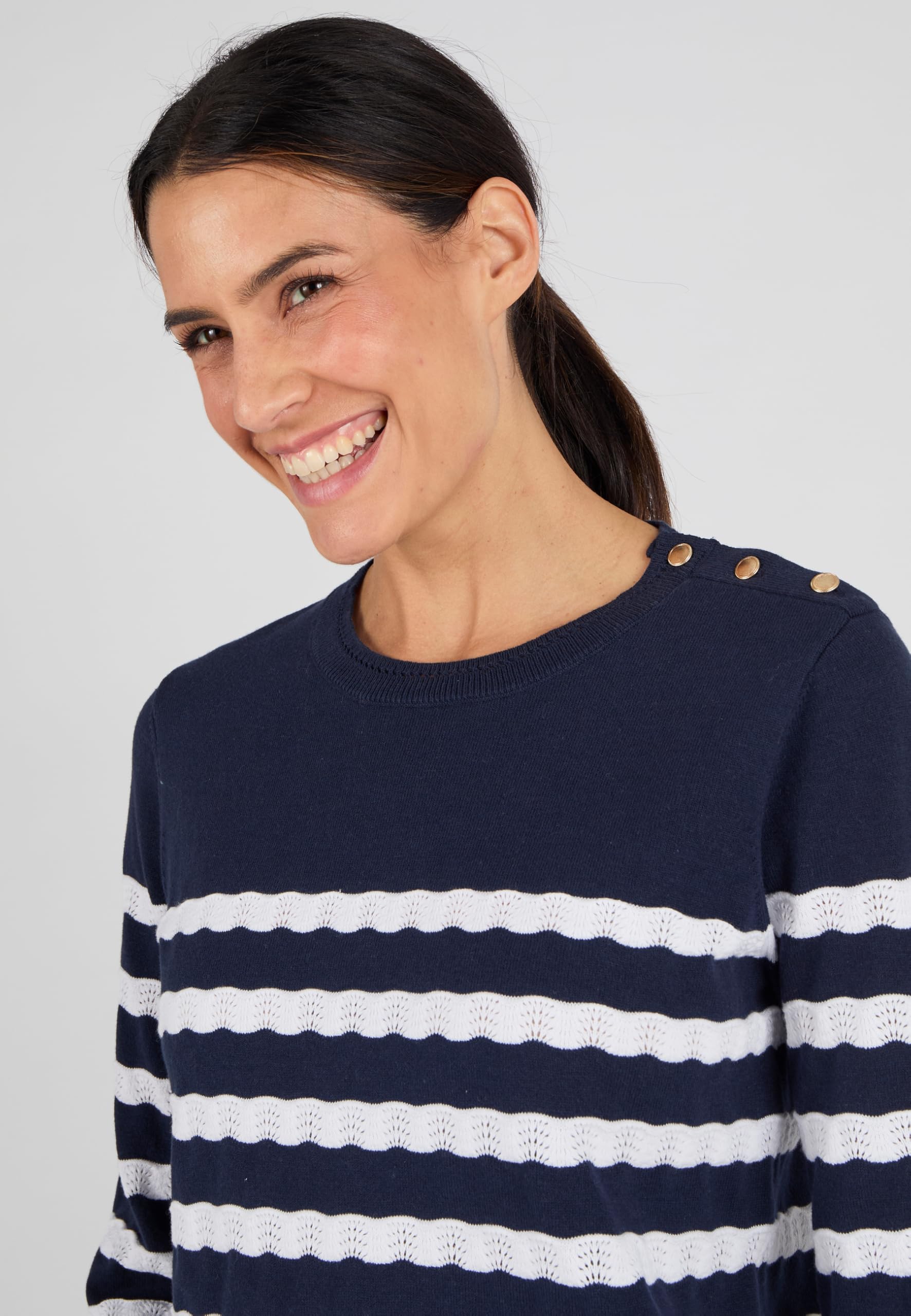 Damart Prêt-à-porter maglione marino a righe donna blu manica 3/4