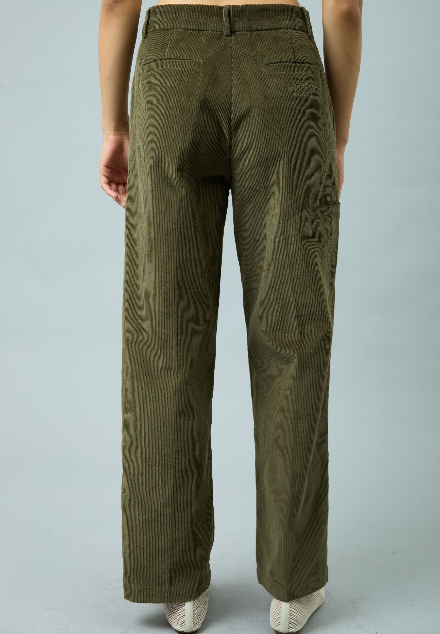 House Of Sunny Women's Shorts & Trousers CORDUROY WORKER PANTS pantaloni in velluto verde oliva