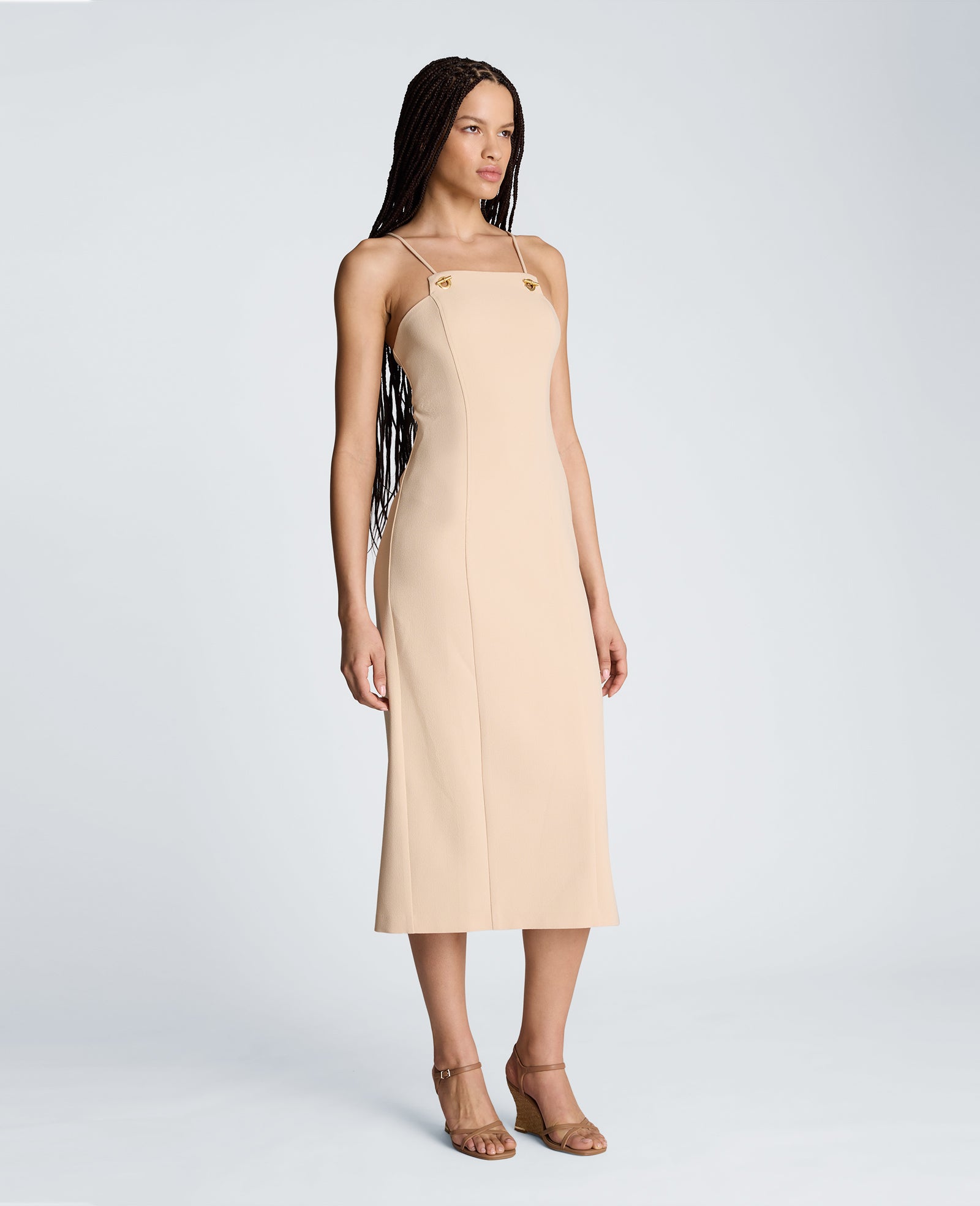 Kenneth Cole Reaction Clothing Square Neck Grommet Midi Dress abito midi biscotto