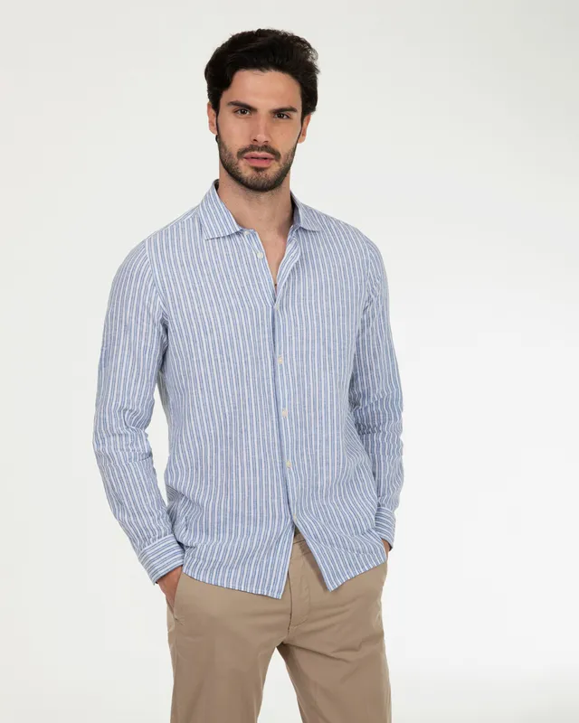 Markup Uomo Camicie Camicia collo francese lino rigato