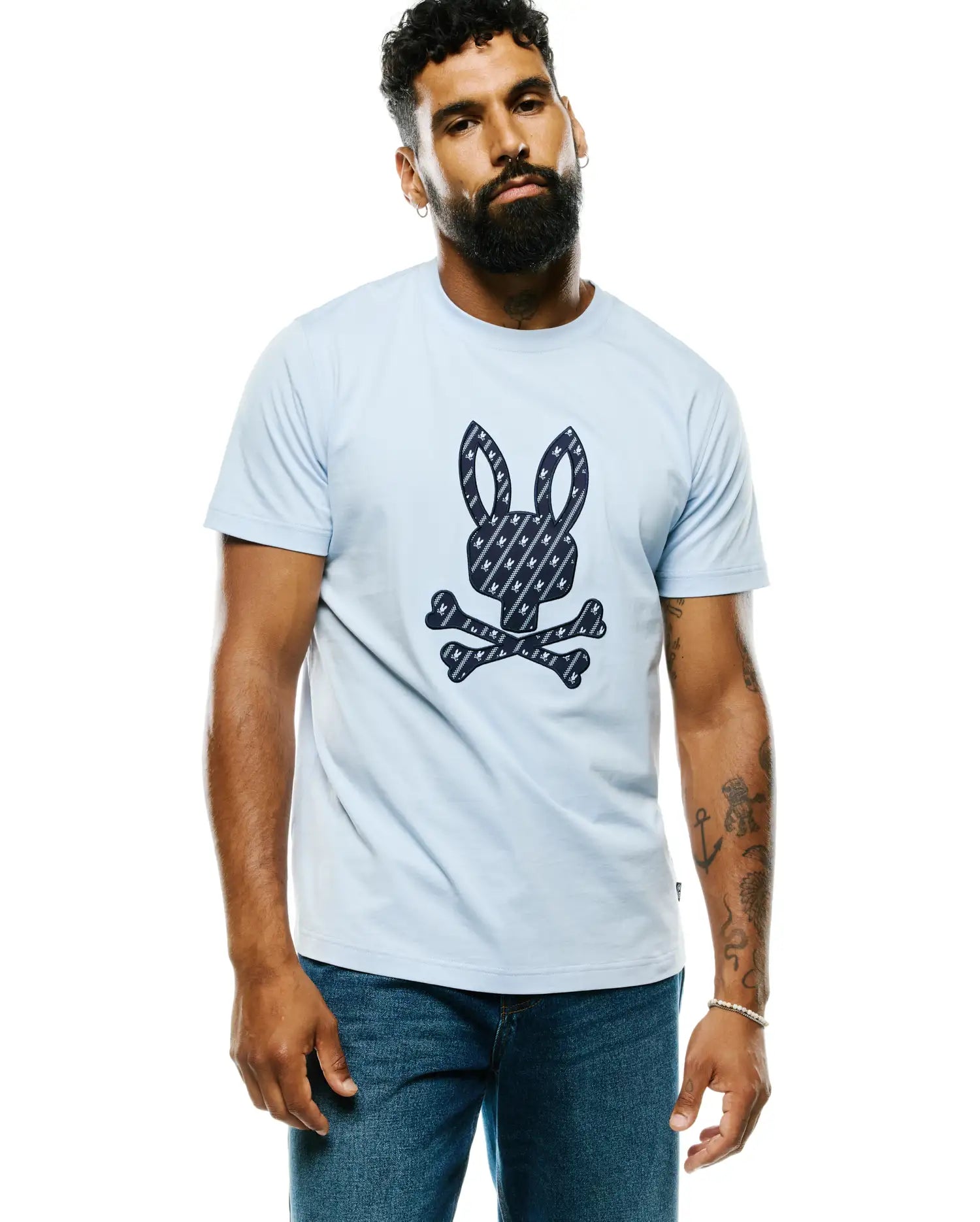 Psycho Bunny Men's Tees Jaden Appliqué Graphic Tee t-shirt blu 100% cotone
