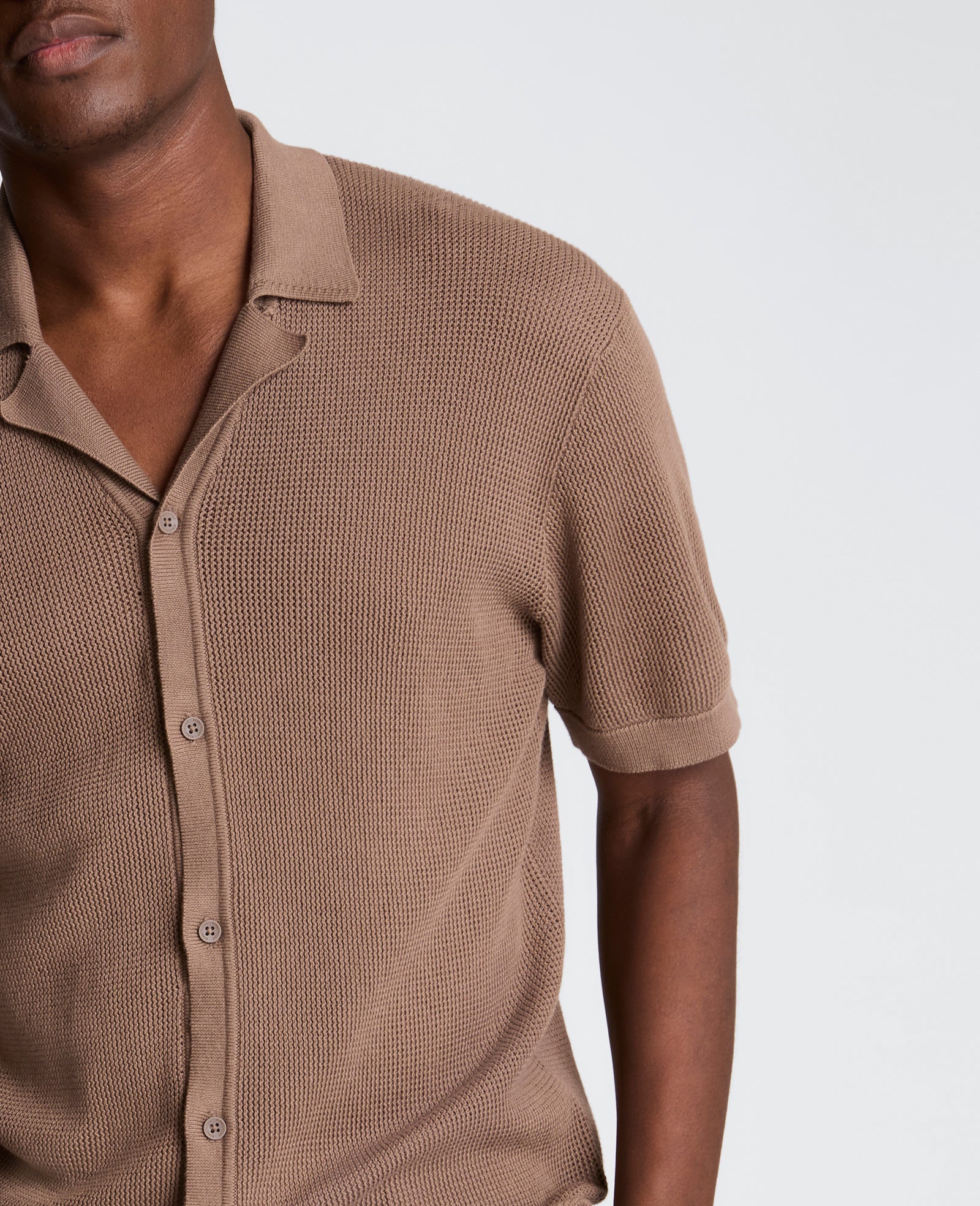 Kenneth Cole Reaction Clothing Knit Camp Shirt camicia beige scuro in cotone