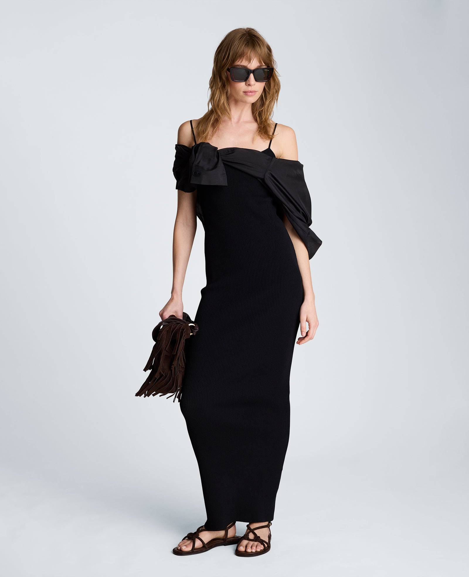 Kenneth Cole Reaction Clothing Ribbed Cami Sweater Dress abito nero lungo