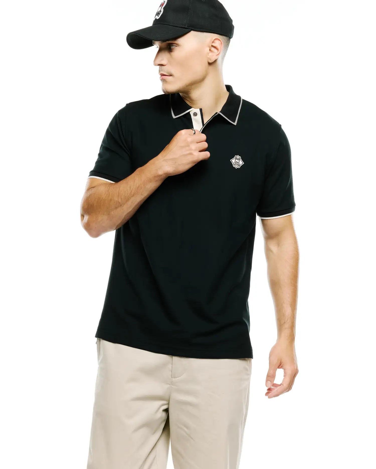 Psycho Bunny Men's Polos Robin Pima Piqué polo uomo nera vestibilità regular