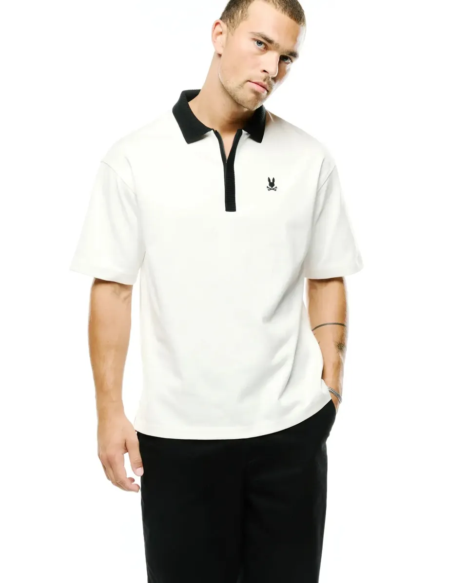 Psycho Bunny Men's Polos Nolen Oversized Jersey polo Ecru in cotone Pima