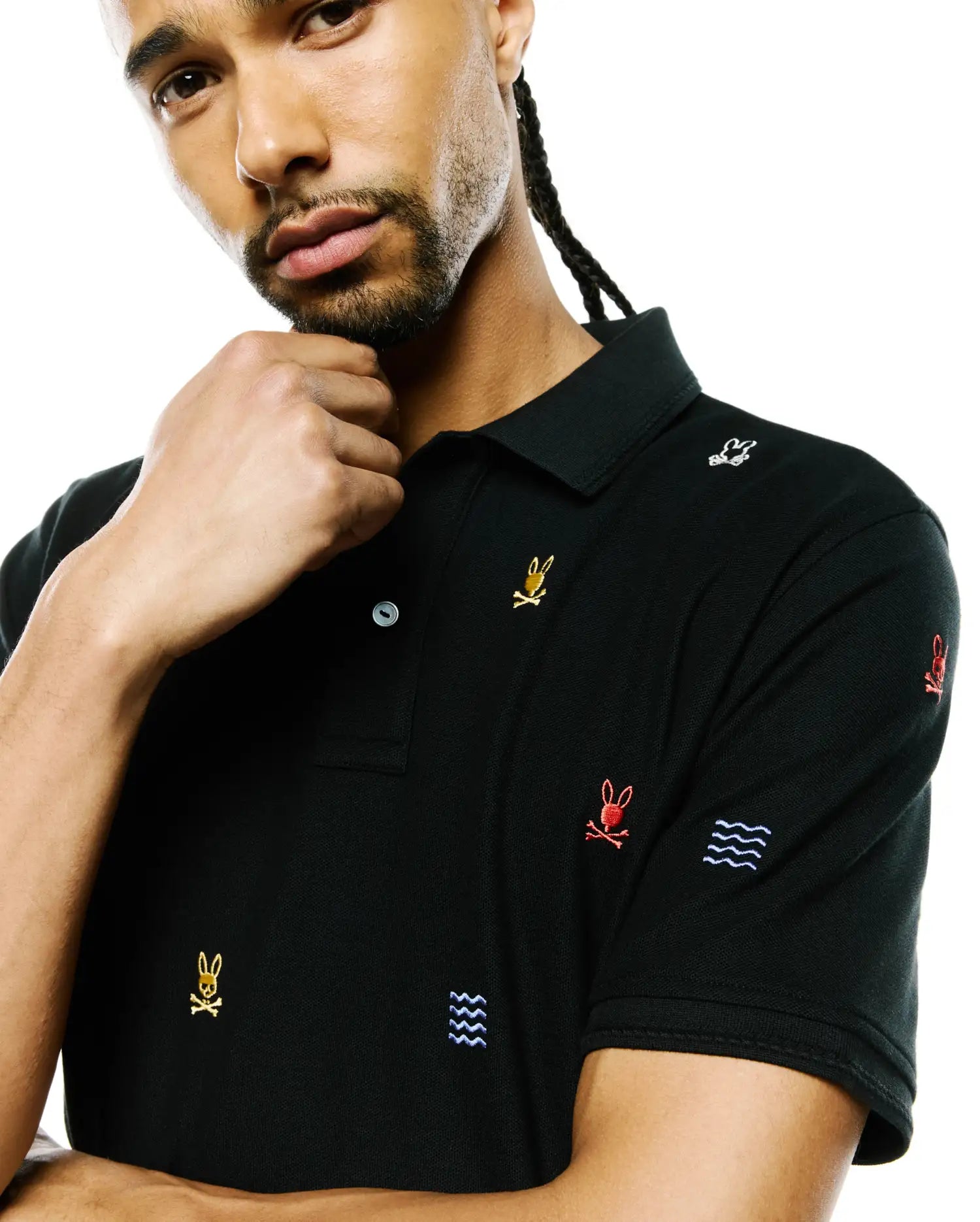Psycho Bunny Men's Polos MENS COLIN ALL-OVER PIQUE POLO - MT0100170 polo nera