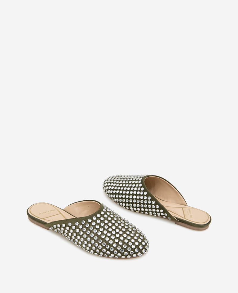 Kenneth Cole Reaction Shoes Saddie Studded Rhinestone Mule mules olive con strass