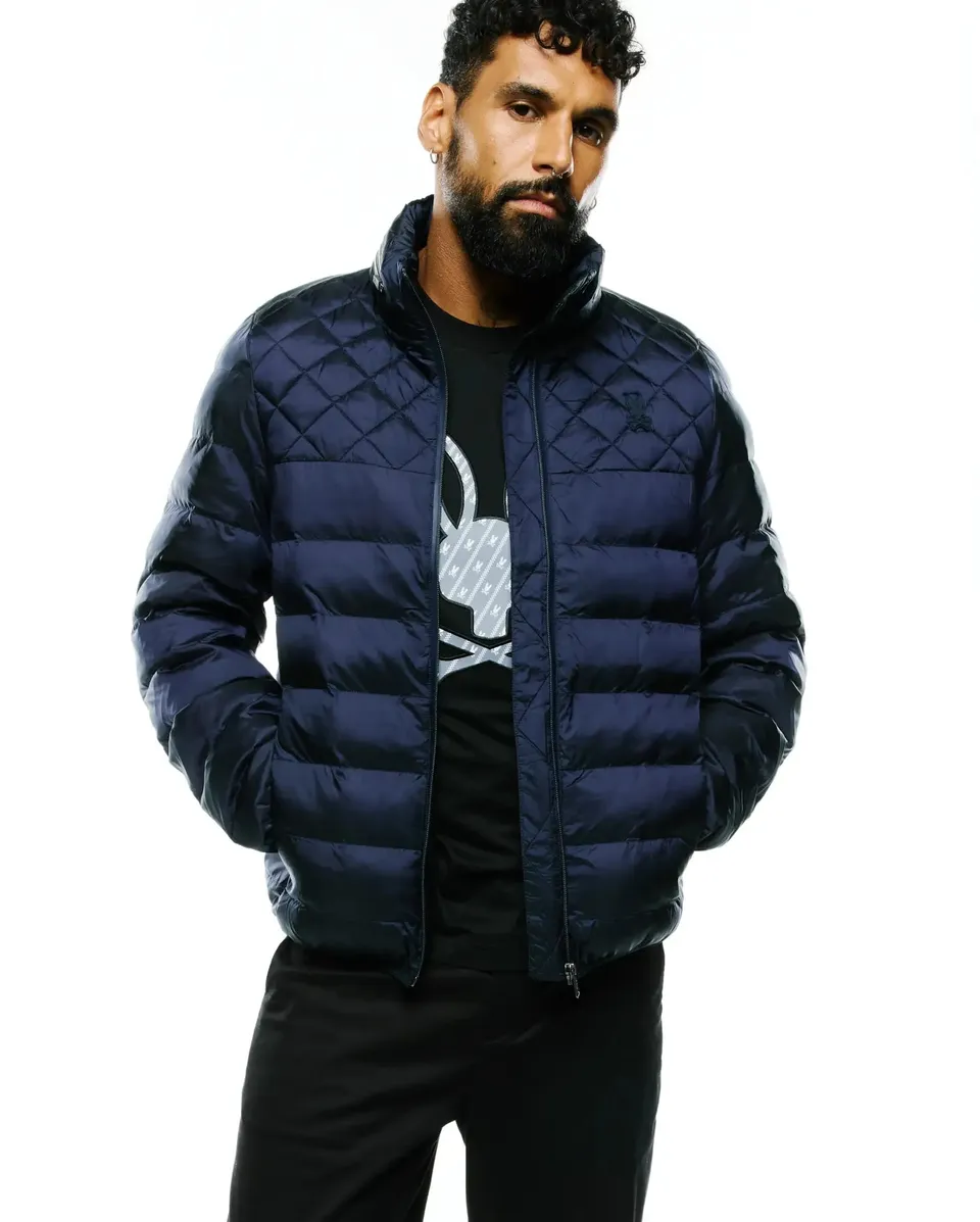 Psycho Bunny Jackets Emerik Hooded Puffer Jacket giacca blu in nylon