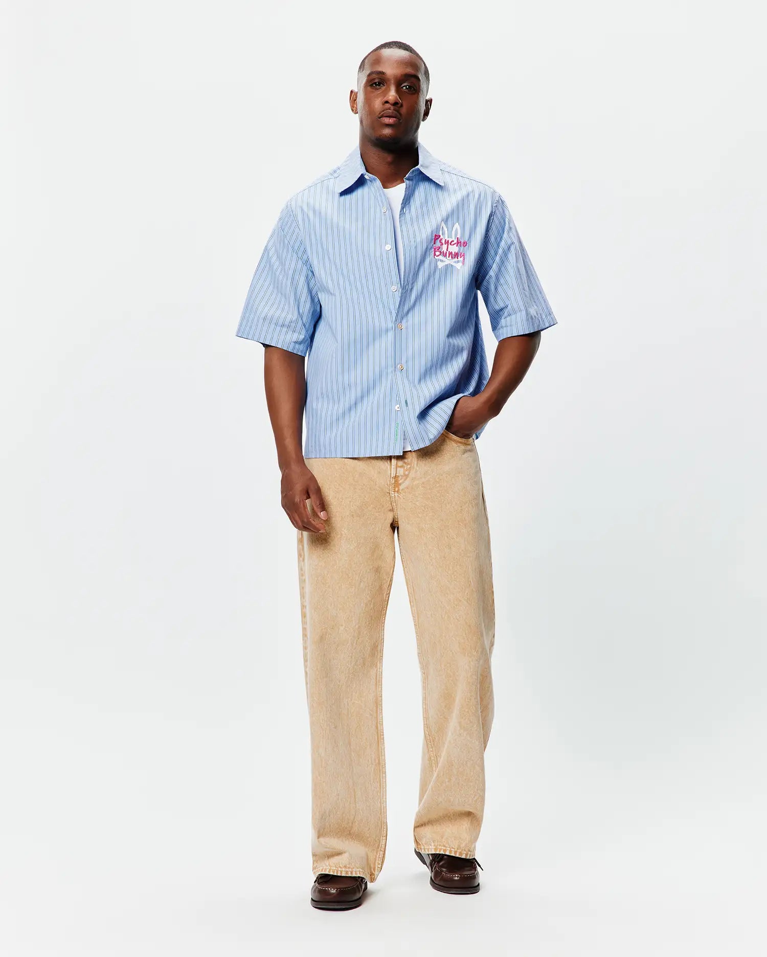Psycho Bunny Men's Shirts Duncan Stripe Shirt camicia Kentucky Blue in cotone