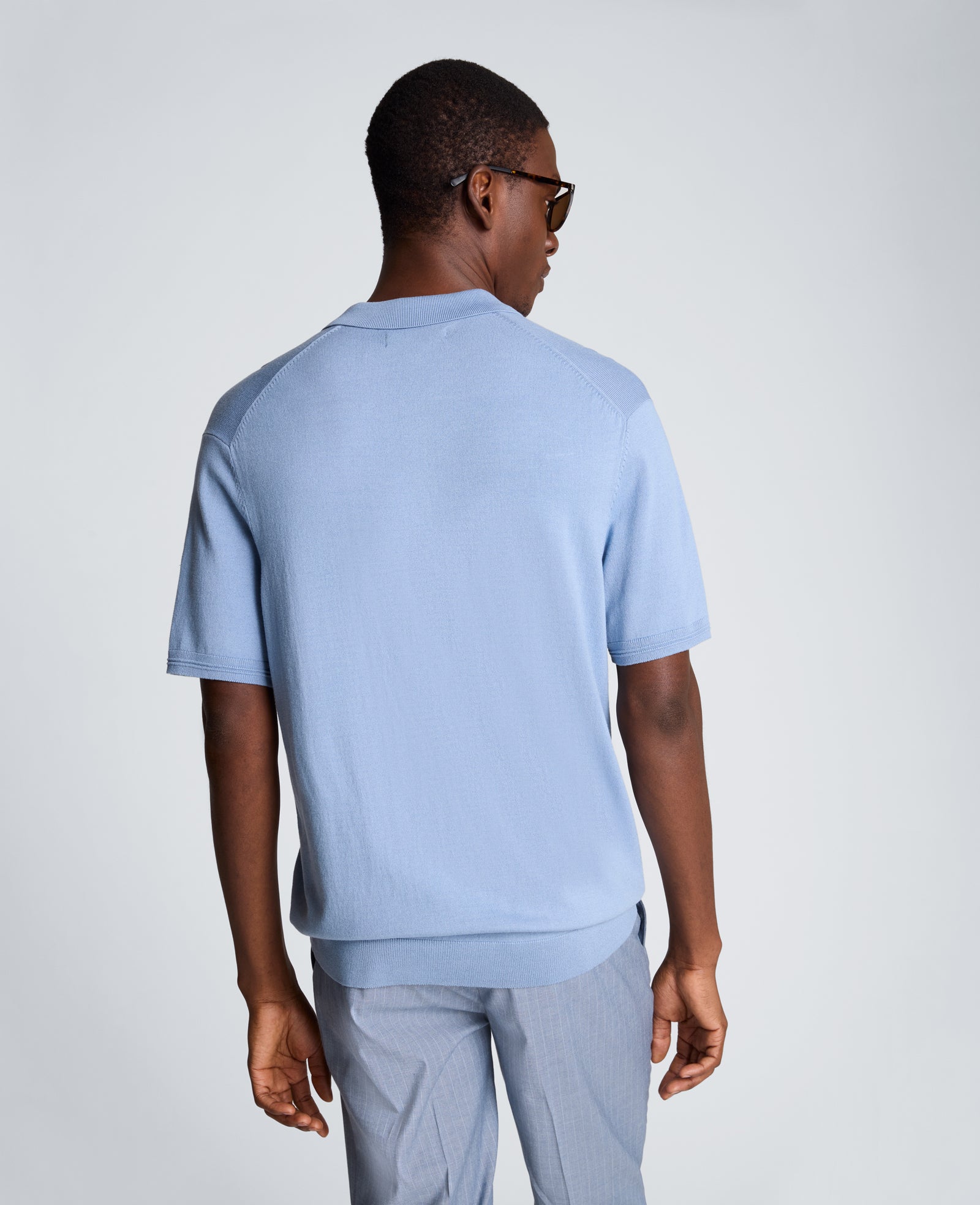 Kenneth Cole Reaction Clothing Short Sleeve Polo Sweater maglia polo uomo blu chiaro