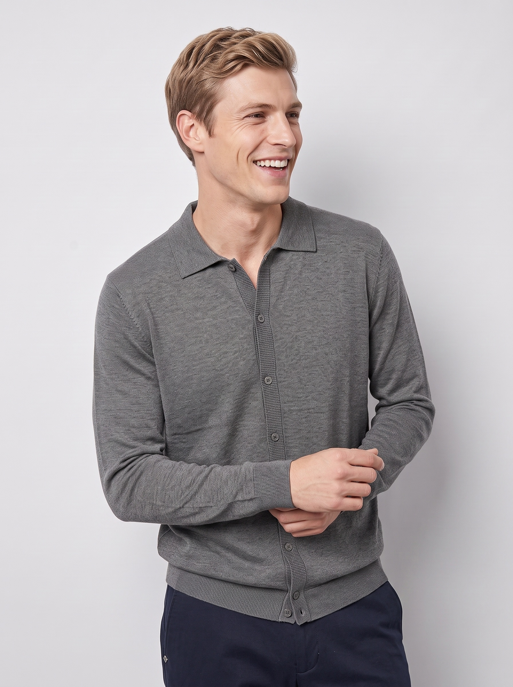 Markup Uomo Maglieria Camicia a Maglia Manica Lunga