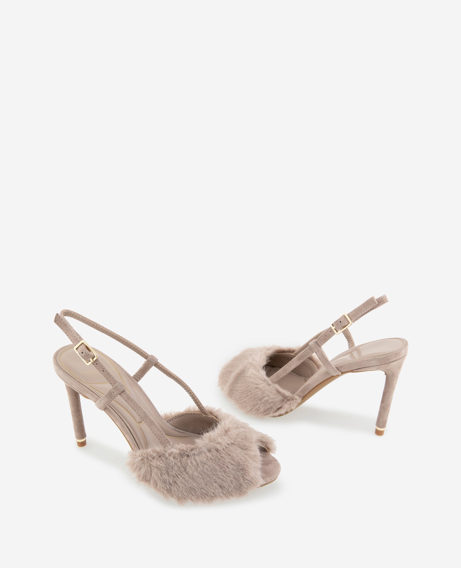 Kenneth Cole Reaction Shoes Londyn Fur-Suede Peep Toe Heel décolleté taupe