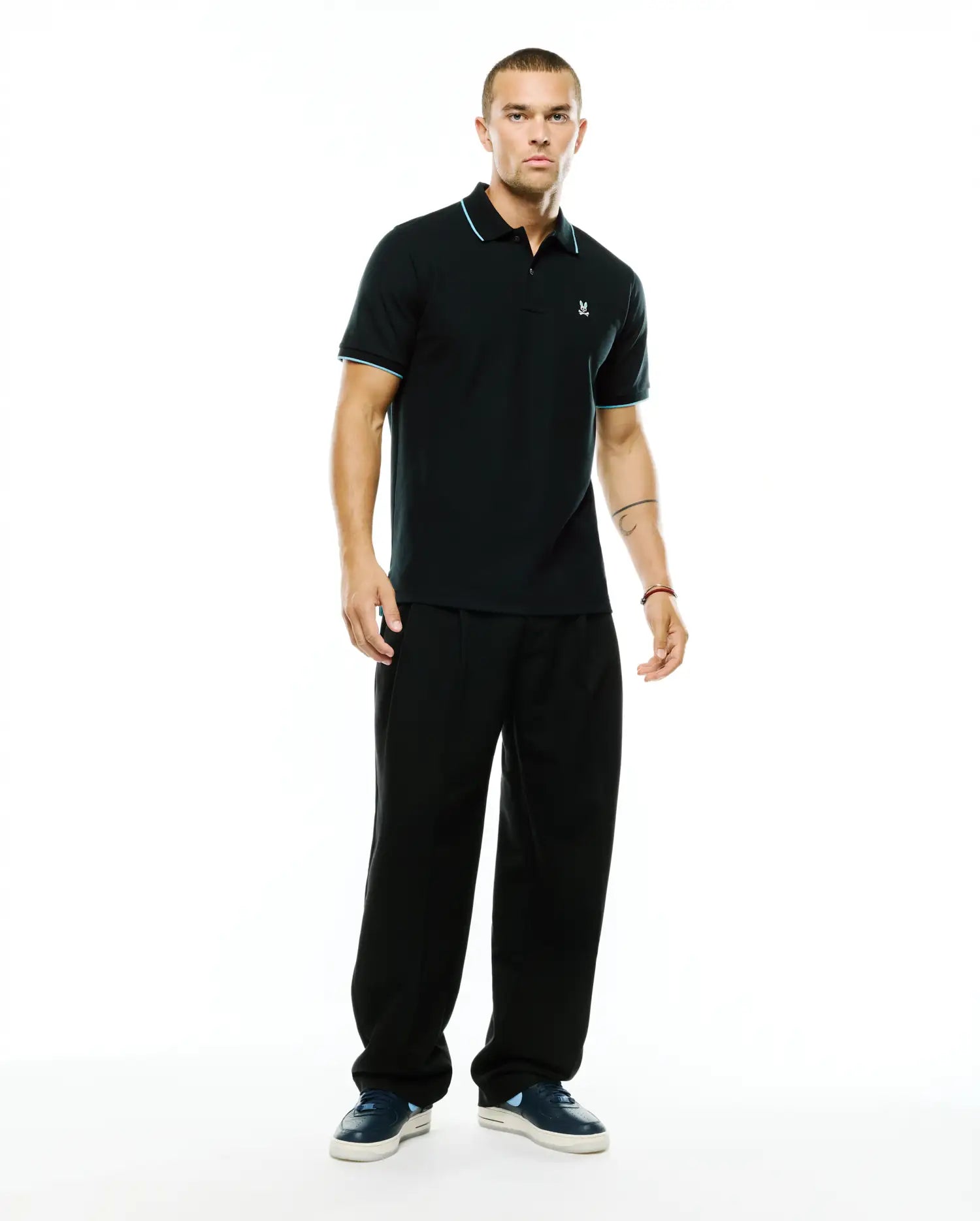 Psycho Bunny Men's Polos Klaus Polo piqué nera in cotone Pima