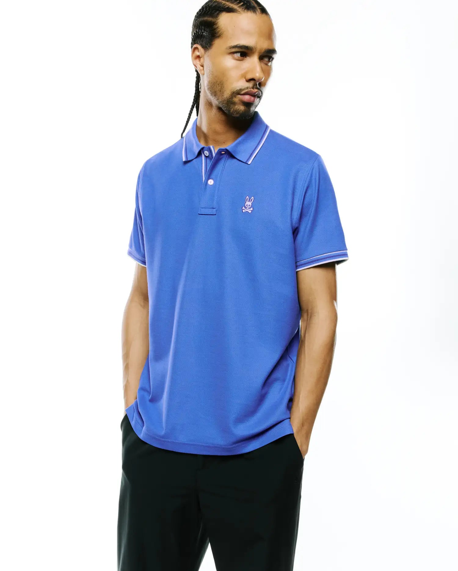 Psycho Bunny Men's Polos Atley Pima Pique Polo blu cotone Pima