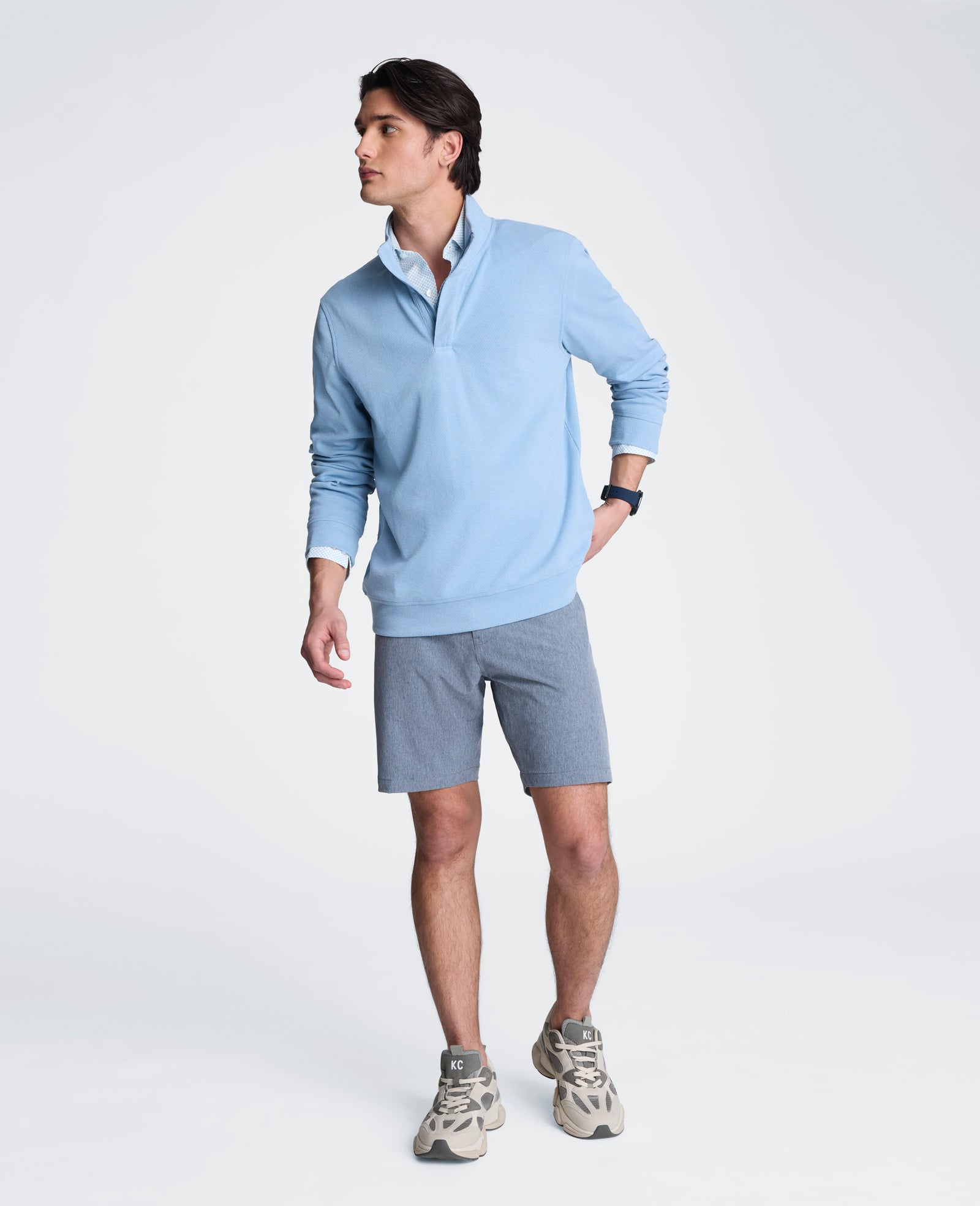 Kenneth Cole Reaction Clothing Hidden Placket Quarter Zip Sweater maglione blu faded