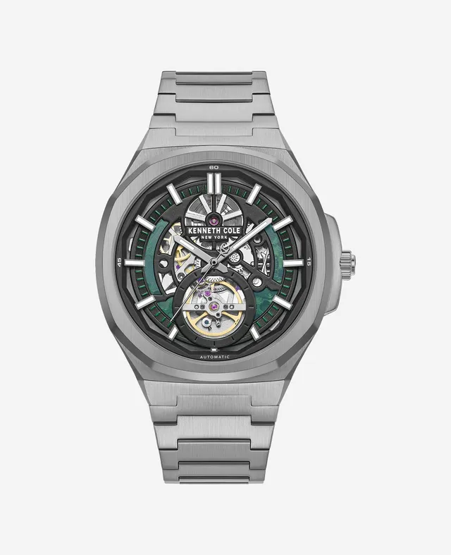 Kenneth Cole Reaction Watches Skeleton Automatic Bracelet Watch orologio automatico grigio scuro con bracciale in acciaio