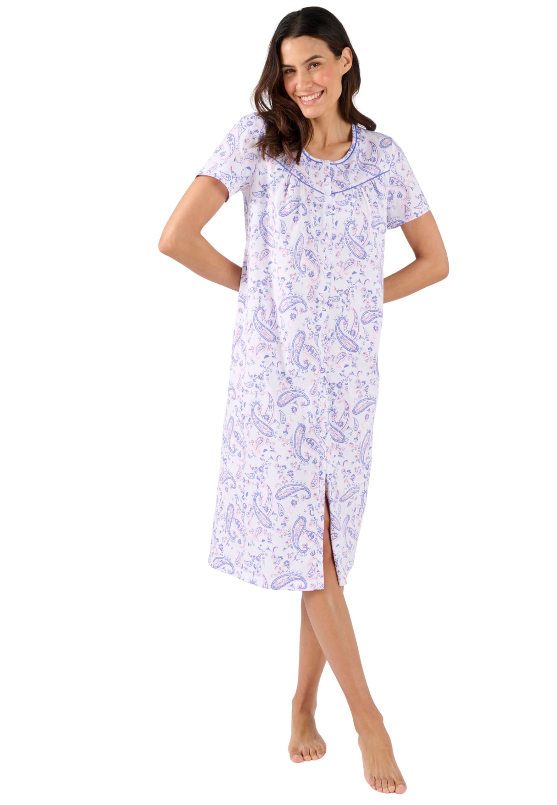 Damart Homewear Camicia da Notte in Maglia Puro Cotone Jersey 34-36 XS Blu