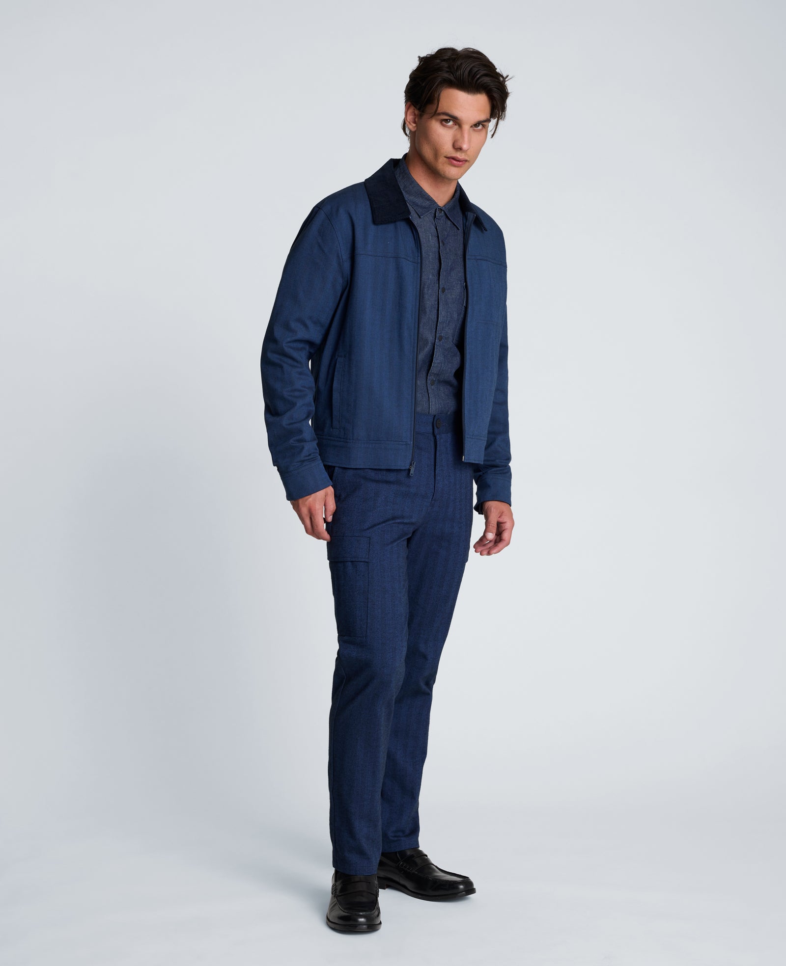 Kenneth Cole Reaction Clothing Zip Front Trucker giacca blu navy