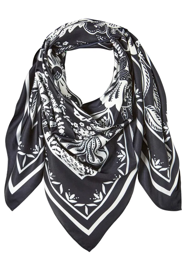 Damart Accessori Sciarpa quadrata donna con stampa vegetale nera
